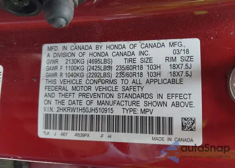 2018 Honda Cr-V Ex from USA, damaged, VIN 2HKRW1H50JH510915
